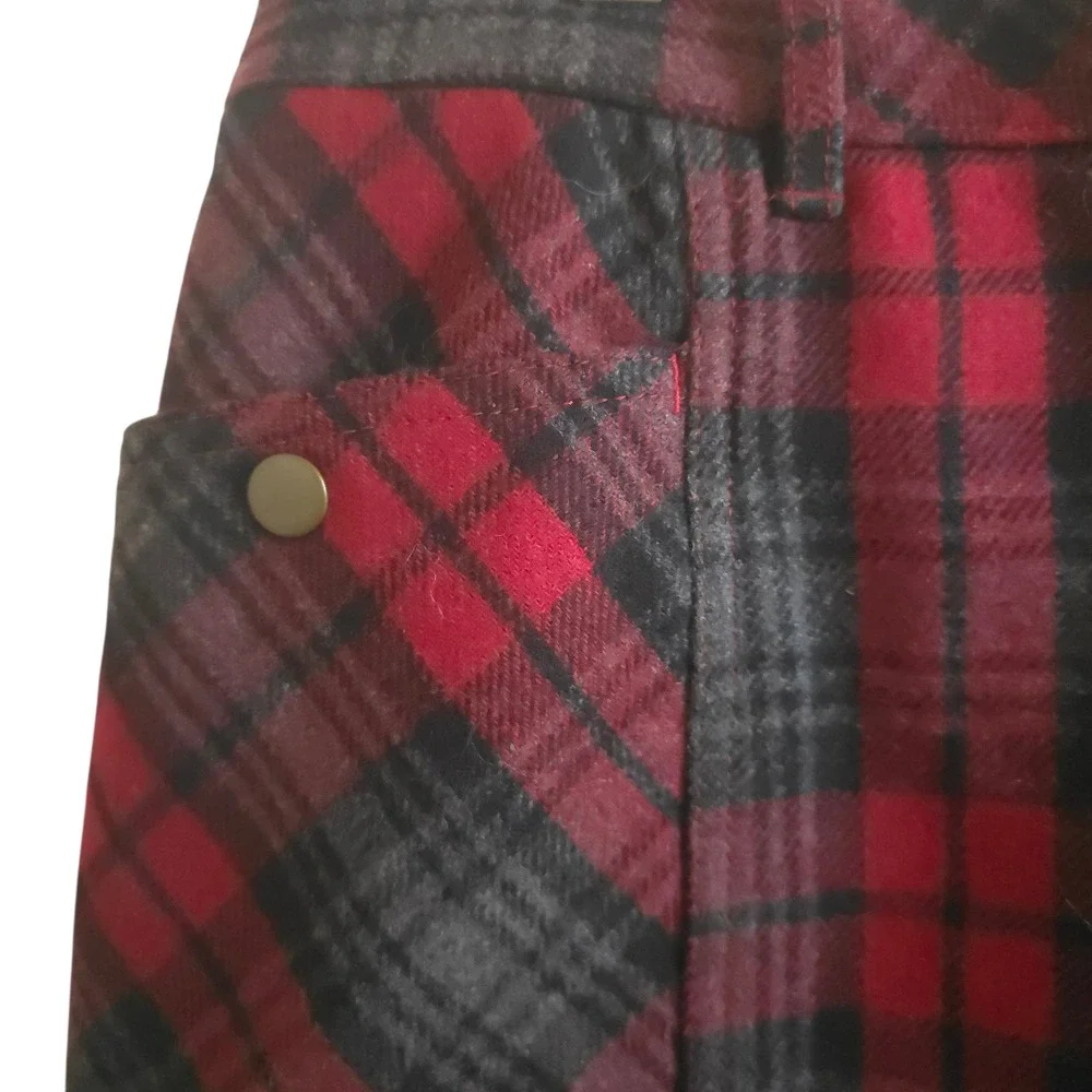 Eddie Bauer Wool Blend Tartan Plaid Mini Skirt‎ TS S Lined Pockets Academia Xmas